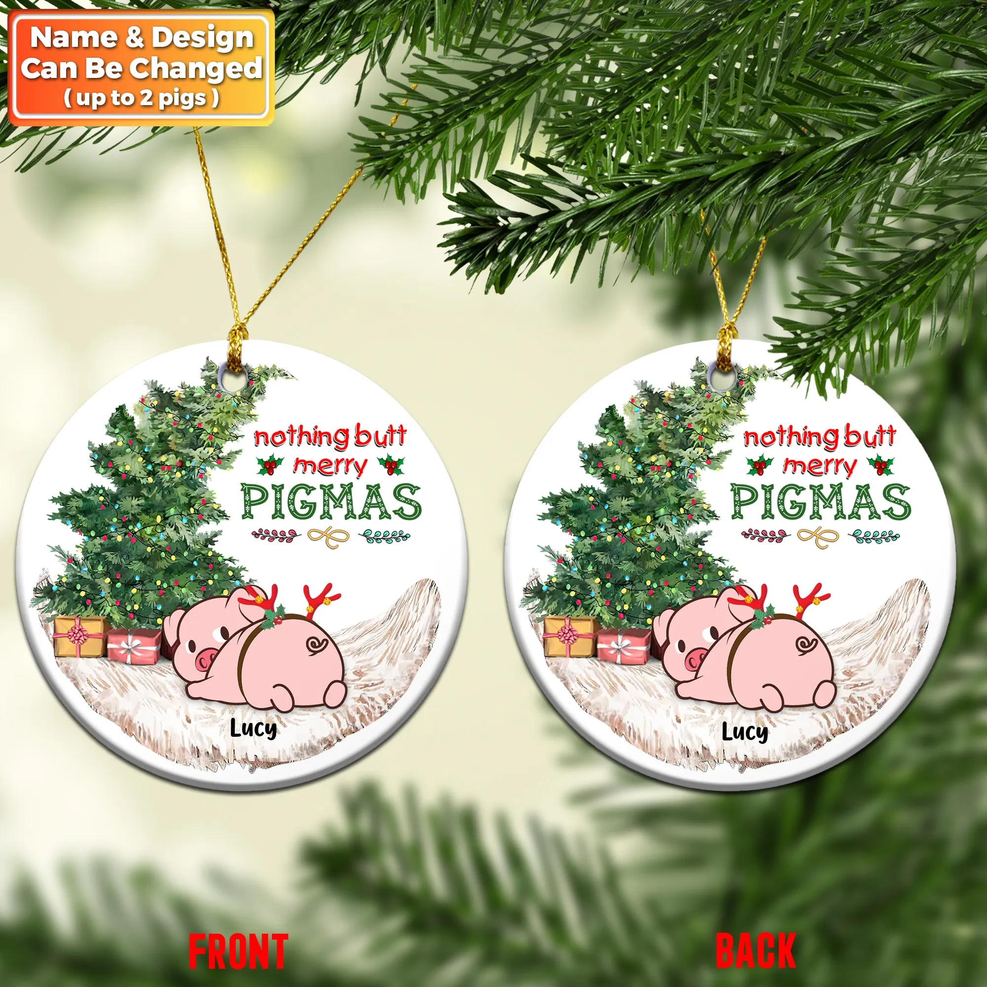 Merry Pigmas Pigs Personalized Circle Ornament - Merry Christmas