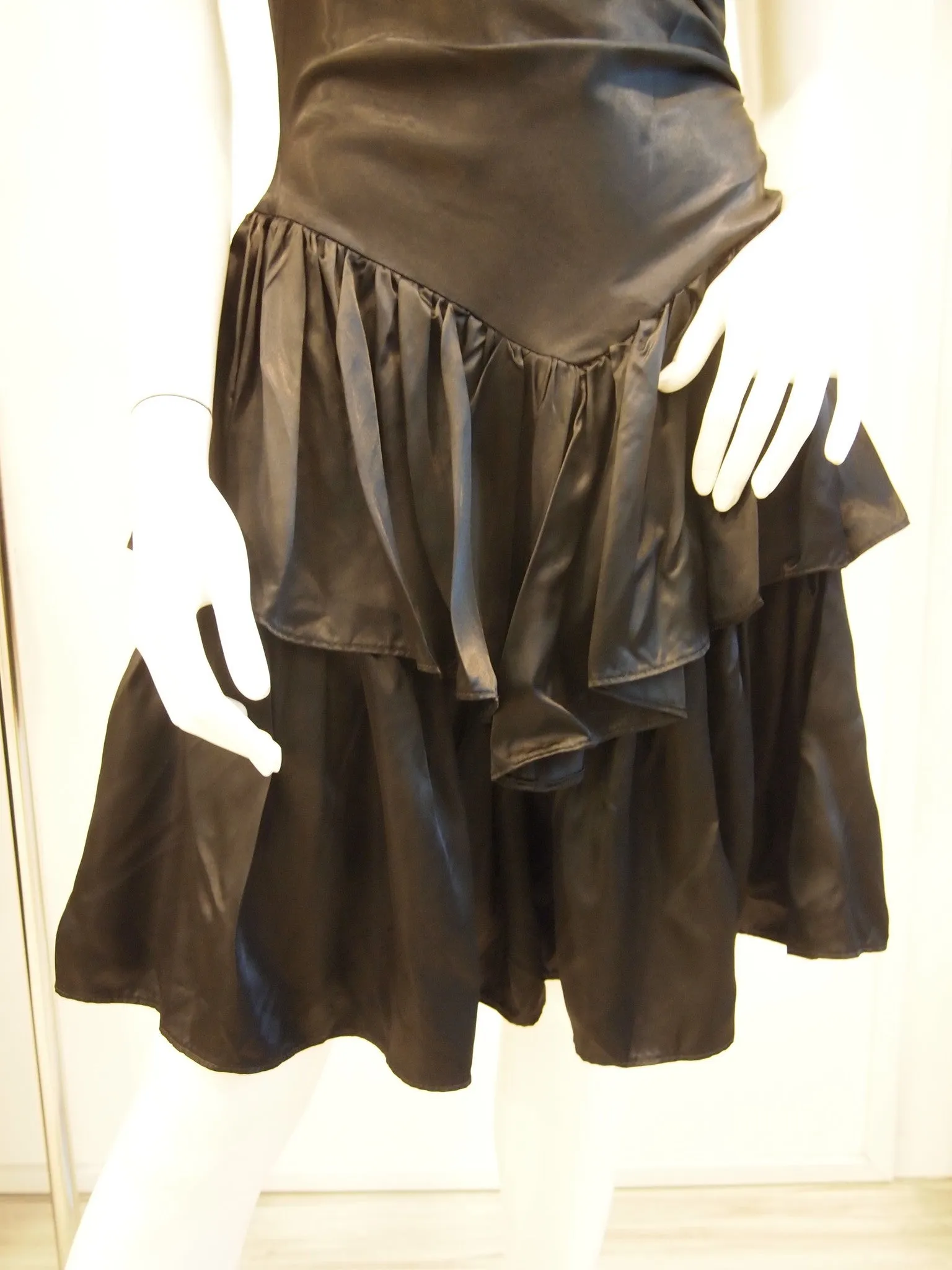 Midnight Black Toga Tiered Vintage Party Dress