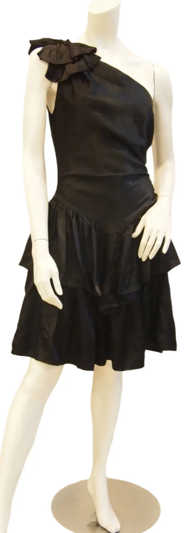 Midnight Black Toga Tiered Vintage Party Dress