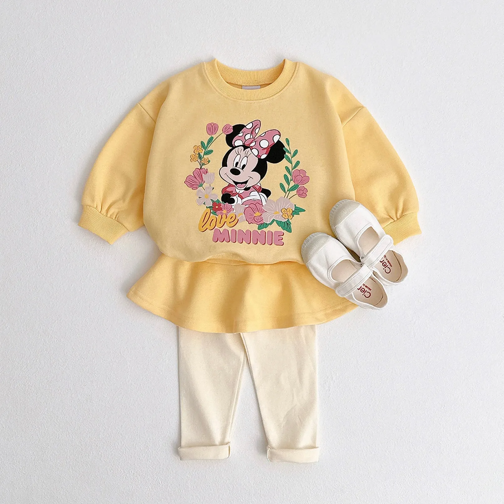 Minnie Flower Sweatshirt and Skirt Leggings Set - Yellow Combo