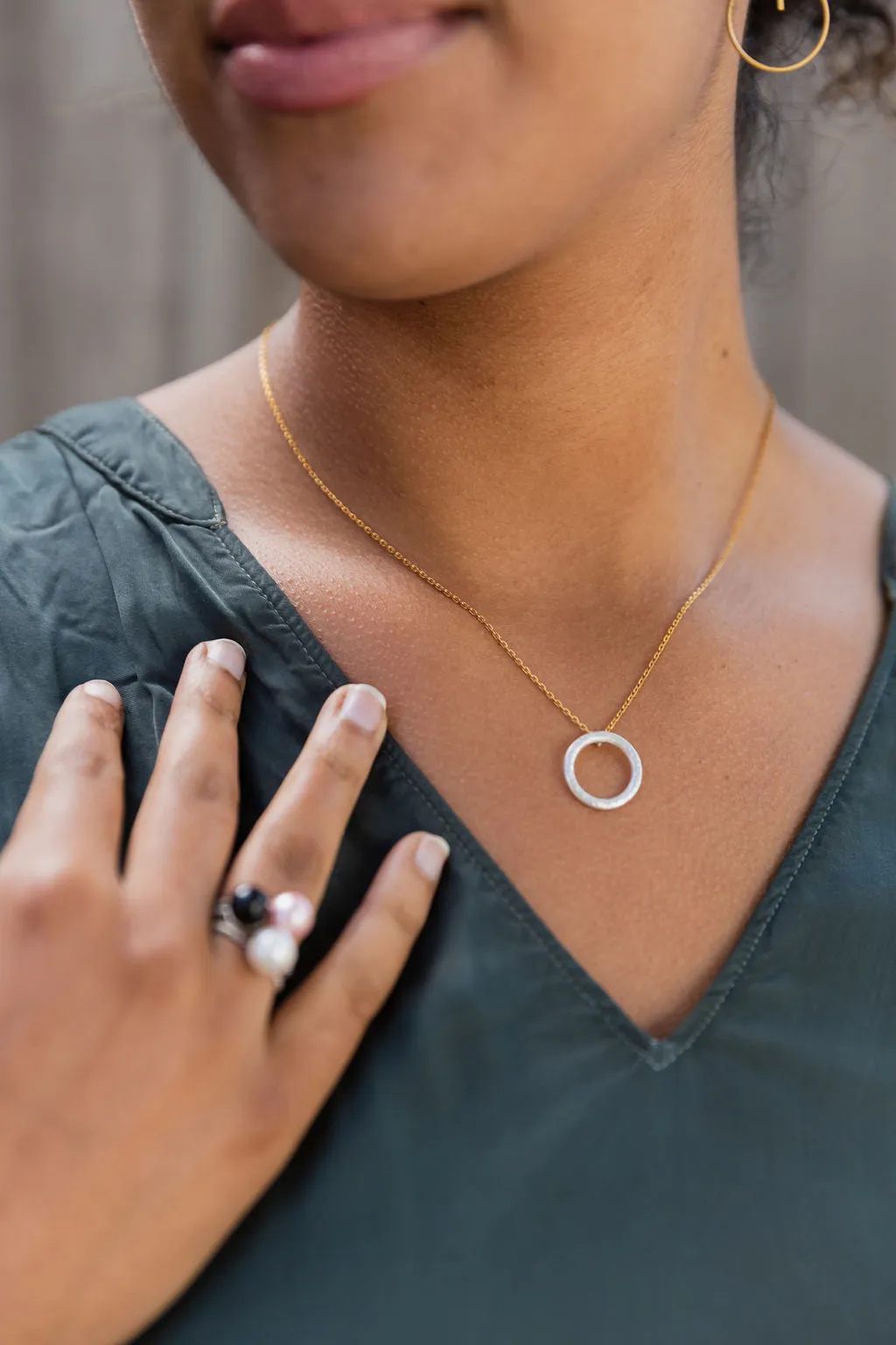 Mixed Metal Silver Circle & 24k Gold Fill Chain