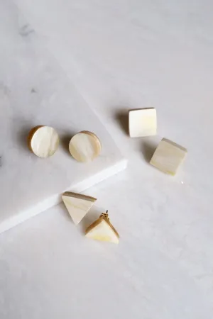 Moc Chau 16K Gold Plated Cream-Colored Chunky Buffalo Horn Stud Earrings