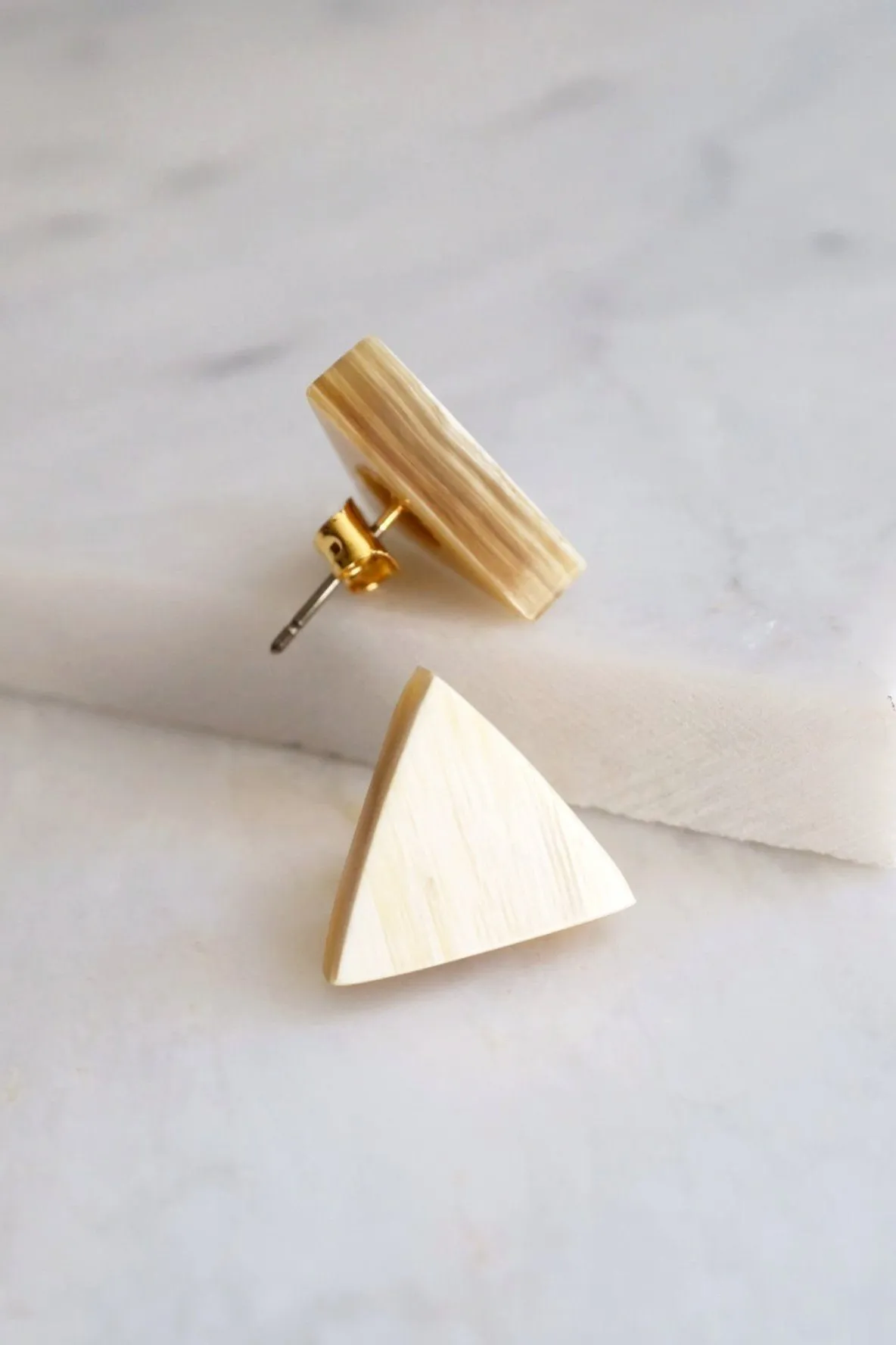 Moc Chau 16K Gold Plated Cream-Colored Chunky Buffalo Horn Stud Earrings
