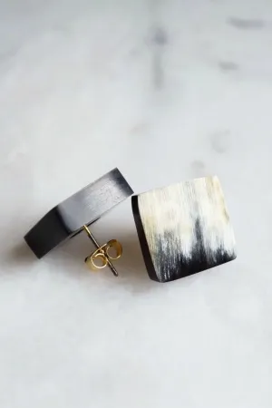 Moc Chau 16K Gold Plated Dark-Colored Chunky Buffalo Horn Stud Earrings