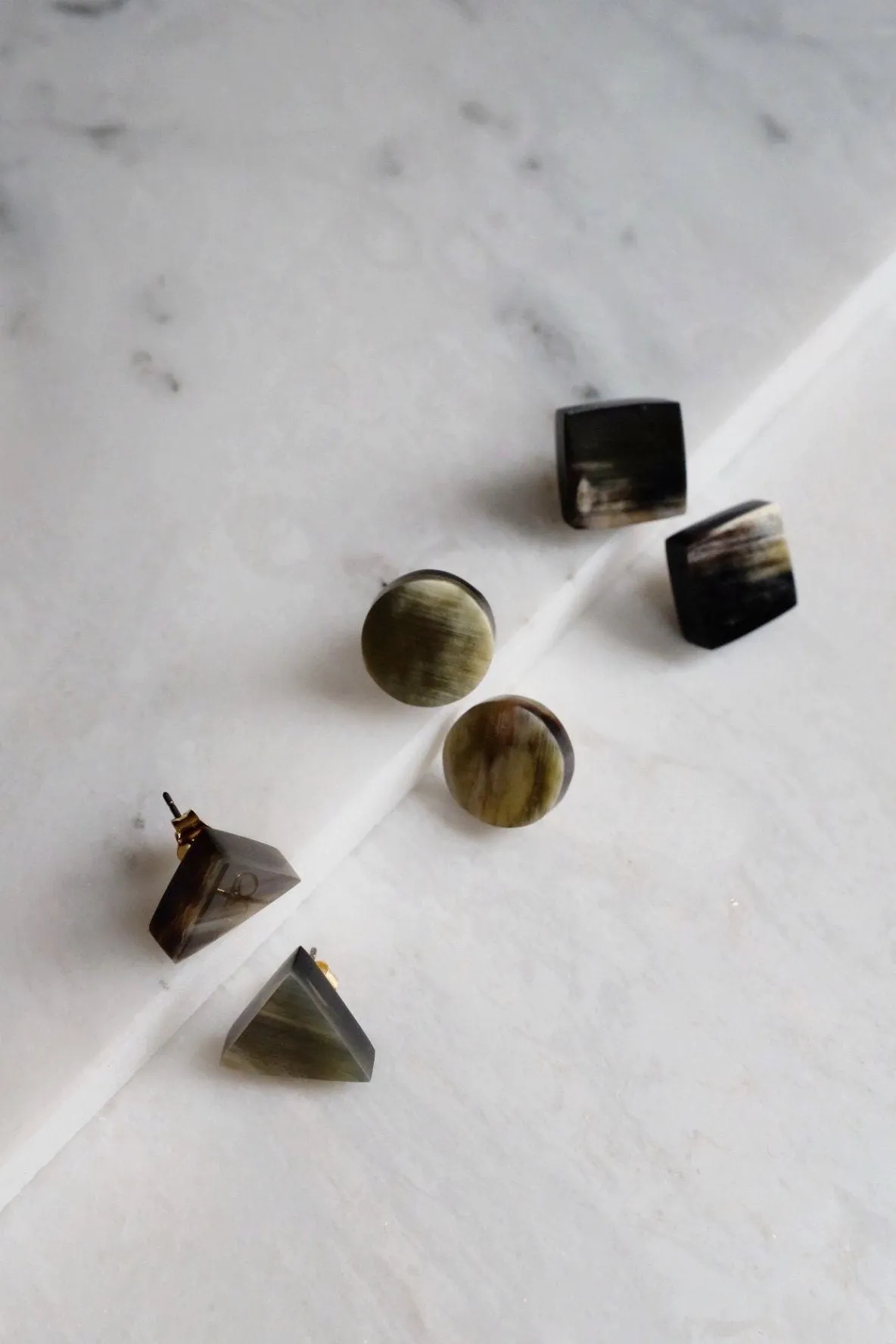 Moc Chau 16K Gold Plated Dark-Colored Chunky Buffalo Horn Stud Earrings