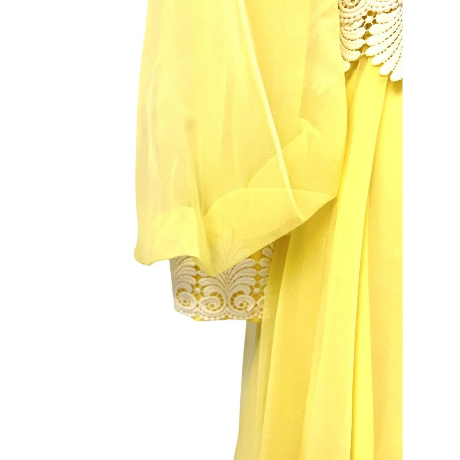 Mod 60s VTG Yellow Chiffon Cocktail Filmy Swirl dress Lace Trim Sz 6/S Union Made