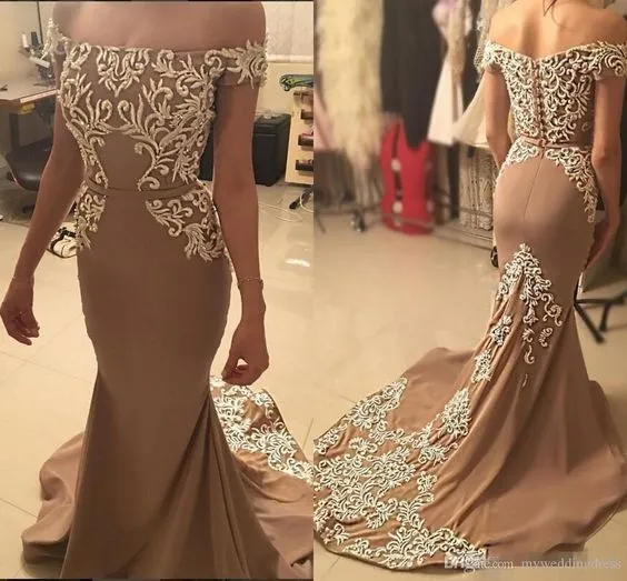 modest evening dresses 2020 short sleeve off the shoulder lace applique elegant mermaid 2021 evening gown