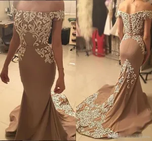 modest evening dresses 2020 short sleeve off the shoulder lace applique elegant mermaid 2021 evening gown