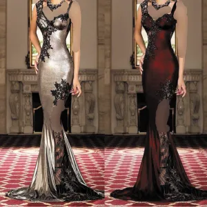 modest evening dresses long mermaid lace appliqué beaded Burgundy elegant evening gown mother of the bride dresses
