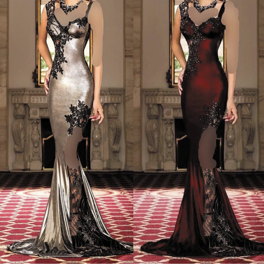 modest evening dresses long mermaid lace appliqué beaded Burgundy elegant evening gown mother of the bride dresses