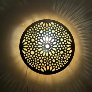 Moroccan Circle-Shaped Wall Lamp – Handcrafted Brass Sconce, Round Wall Light, Customizable Ceiling Mount
