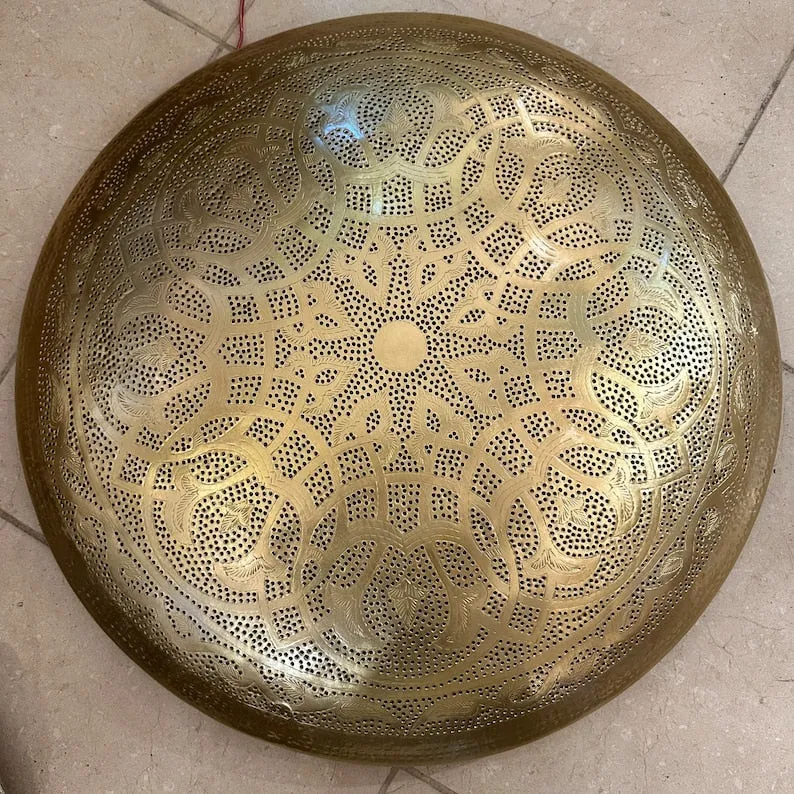 Moroccan Circle-Shaped Wall Lamp – Handcrafted Brass Sconce, Round Wall Light, Customizable Ceiling Mount