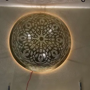 Moroccan Circle-Shaped Wall Lamp – Handcrafted Brass Sconce, Round Wall Light, Customizable Ceiling Mount