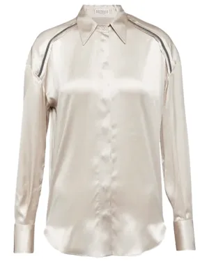 Natural Monili Trim Silk Satin Blouse