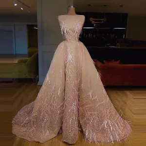 New Arrival Evening Party Dresses Robe de soiree Dubai Muslim Gorgeous A-line Beaded Boat Neck Custom Made Long Gowns