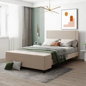 NIB! Wayfair Latitude Run Queen Storage Platform Bed Upholstered with a Cushioned Ottoman, Beige! Mattress NOT incl. Retails $1,100 