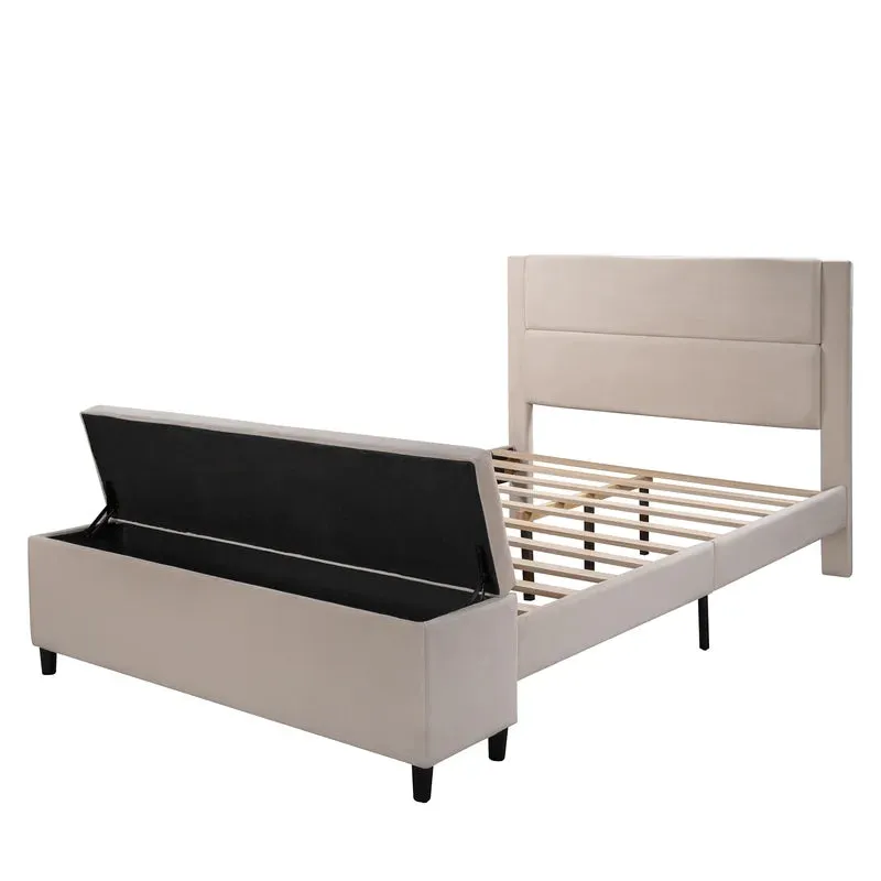 NIB! Wayfair Latitude Run Queen Storage Platform Bed Upholstered with a Cushioned Ottoman, Beige! Mattress NOT incl. Retails $1,100 