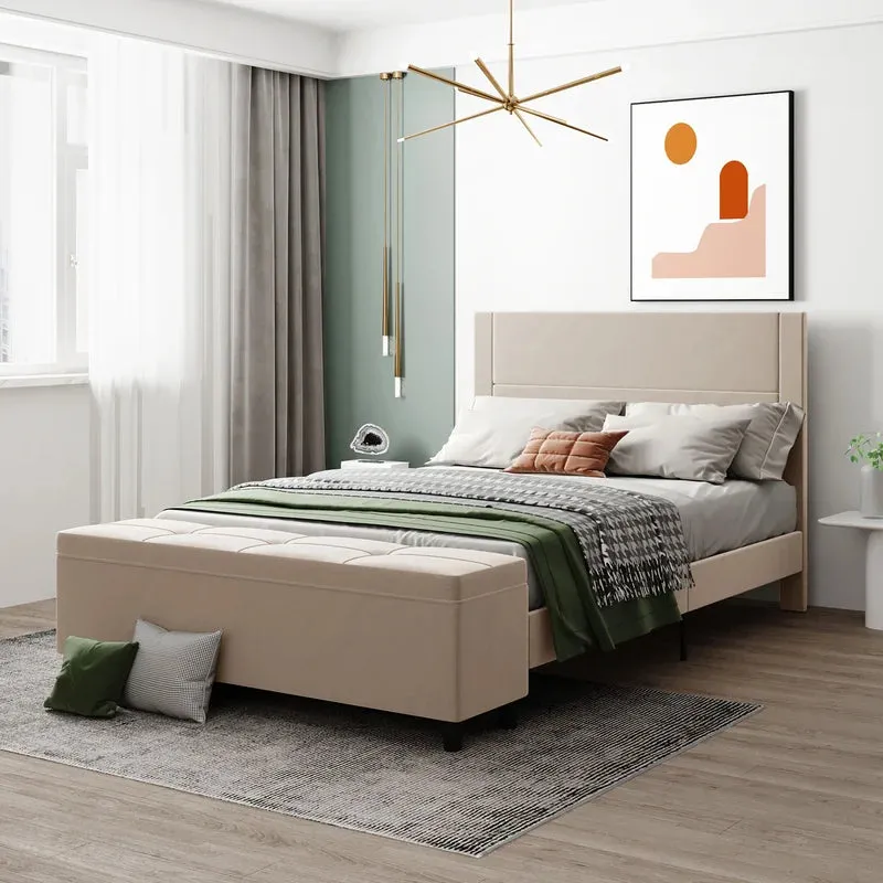 NIB! Wayfair Latitude Run Queen Storage Platform Bed Upholstered with a Cushioned Ottoman, Beige! Mattress NOT incl. Retails $1,100 