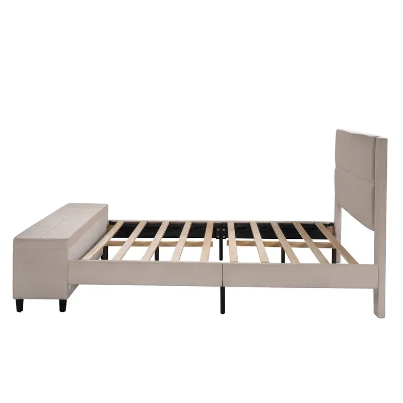 NIB! Wayfair Latitude Run Queen Storage Platform Bed Upholstered with a Cushioned Ottoman, Beige! Mattress NOT incl. Retails $1,100 