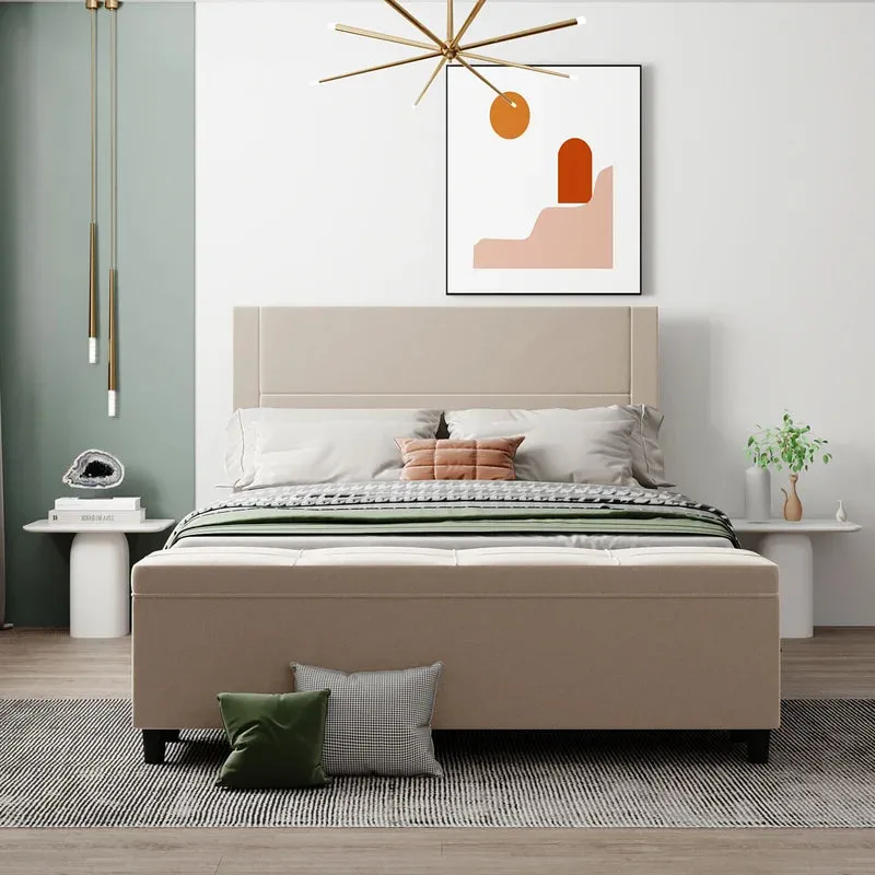 NIB! Wayfair Latitude Run Queen Storage Platform Bed Upholstered with a Cushioned Ottoman, Beige! Mattress NOT incl. Retails $1,100 