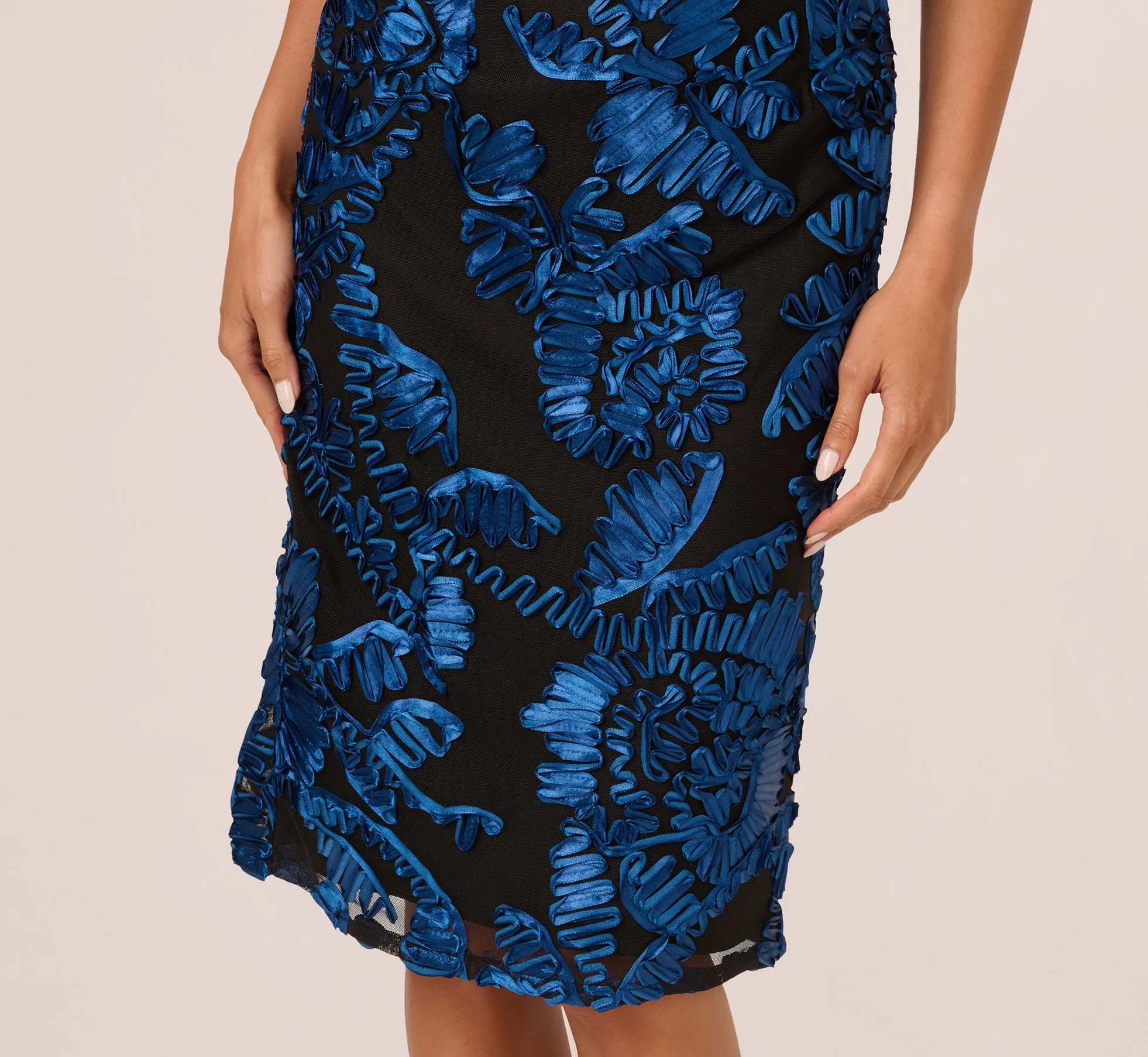Off Shoulder Soutache Dress In Navy Black