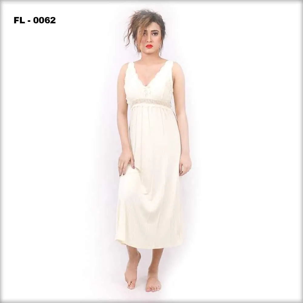 Off White Flourish Nighty For Women  - FL-0062
