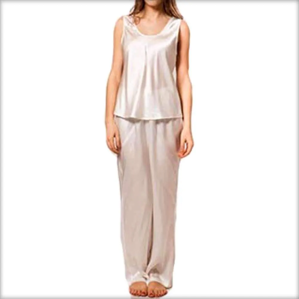 Off White Satin Sleeveless Night Dress