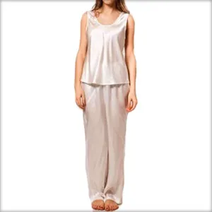 Off White Satin Sleeveless Night Dress