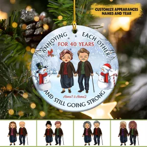 Old Couple Annoying Each Other - Christmas Gift For Couple - Personalized Custom Circle Ceramic Ornament