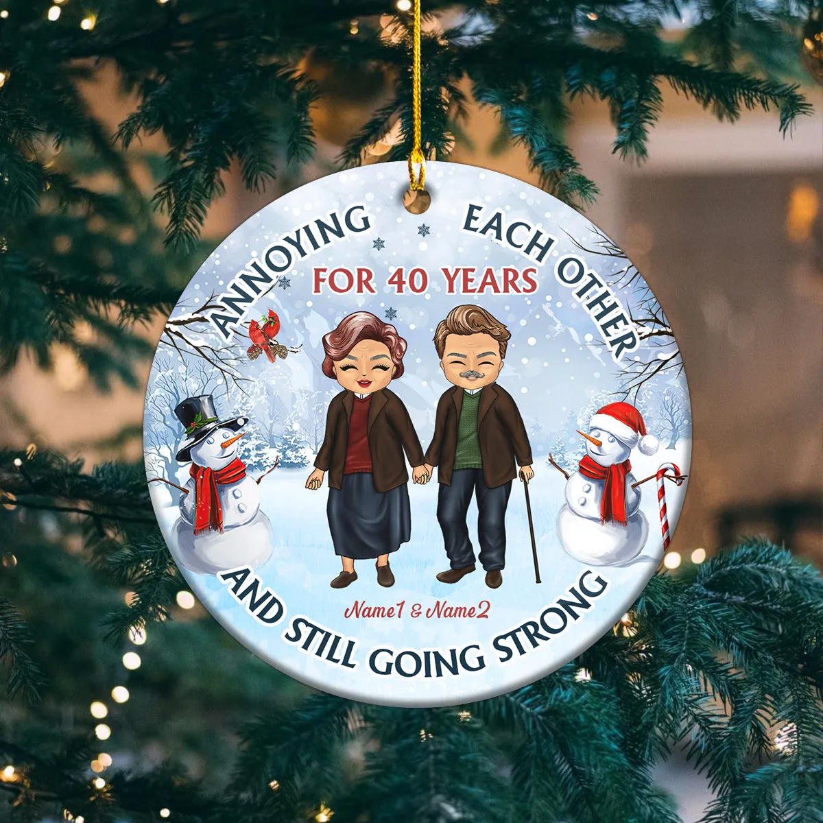 Old Couple Annoying Each Other - Christmas Gift For Couple - Personalized Custom Circle Ceramic Ornament