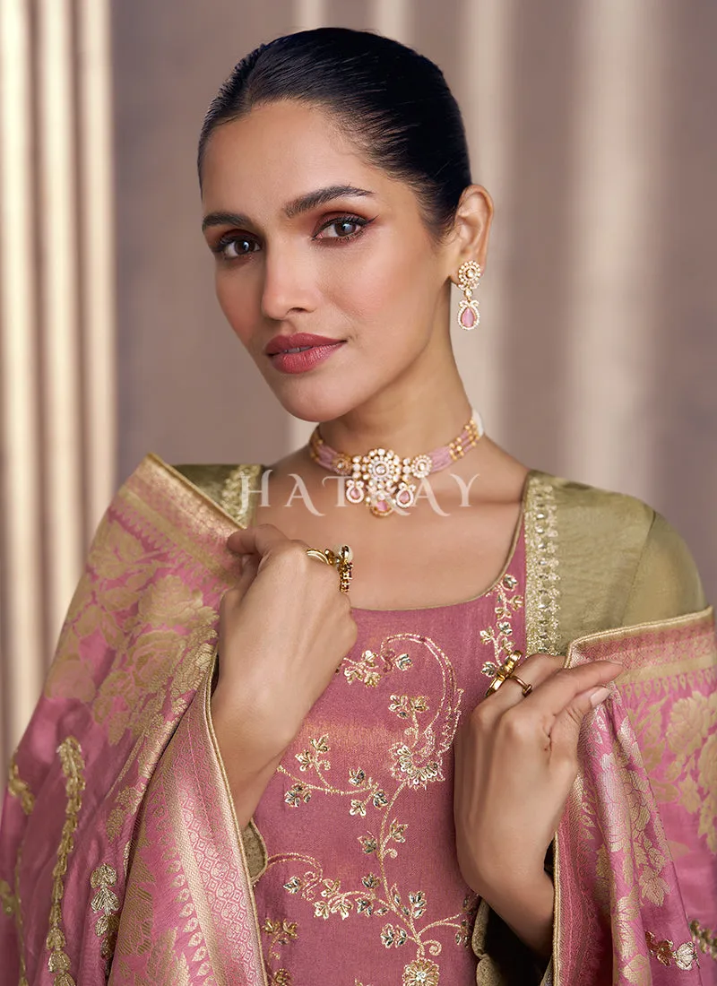 Olive And Pink Embroidery Salwar Kameez Suit