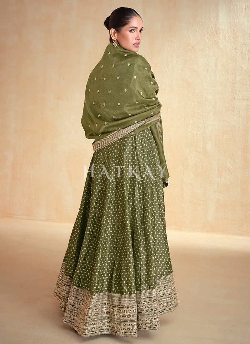Olive Green Embroidery Silk Anarkali Suit