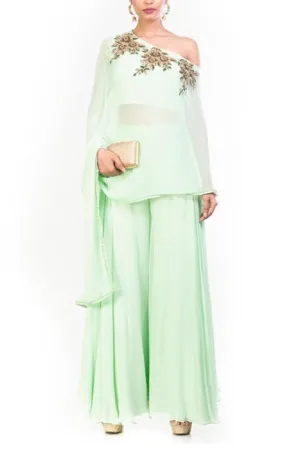 One Shoulder Cape With Palazzo