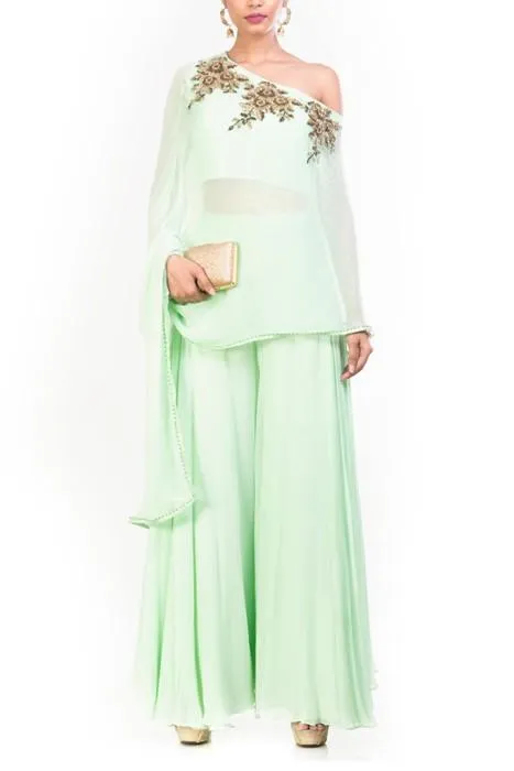 One Shoulder Cape With Palazzo