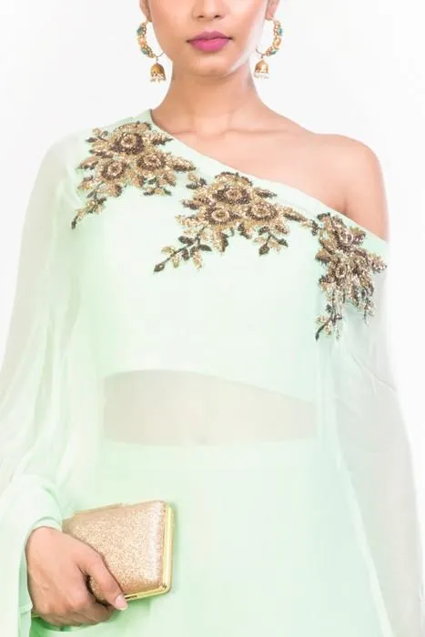 One Shoulder Cape With Palazzo