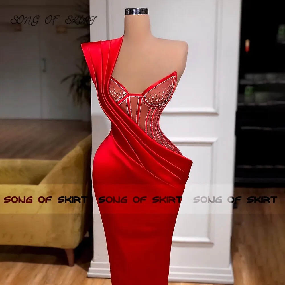 One Shoulder Satin Long Party Gown