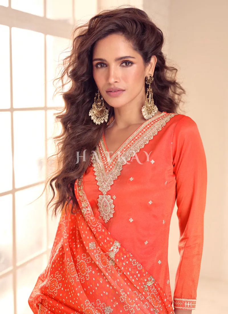 Orange Embroidery Sharara Suit