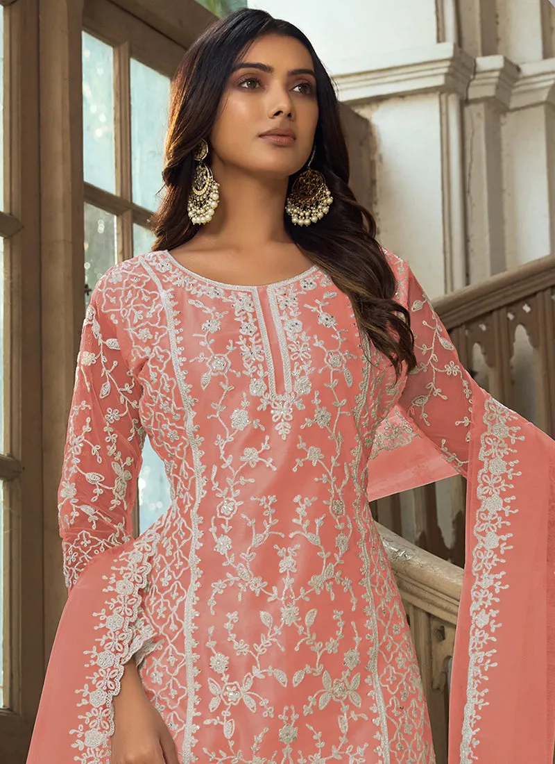 Peach Embroidery Pakistani Pant Style Suit
