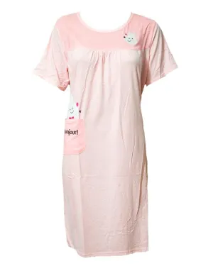 Peach Long Nighty Plained & Side Pocket 101 -  Women Nightdress