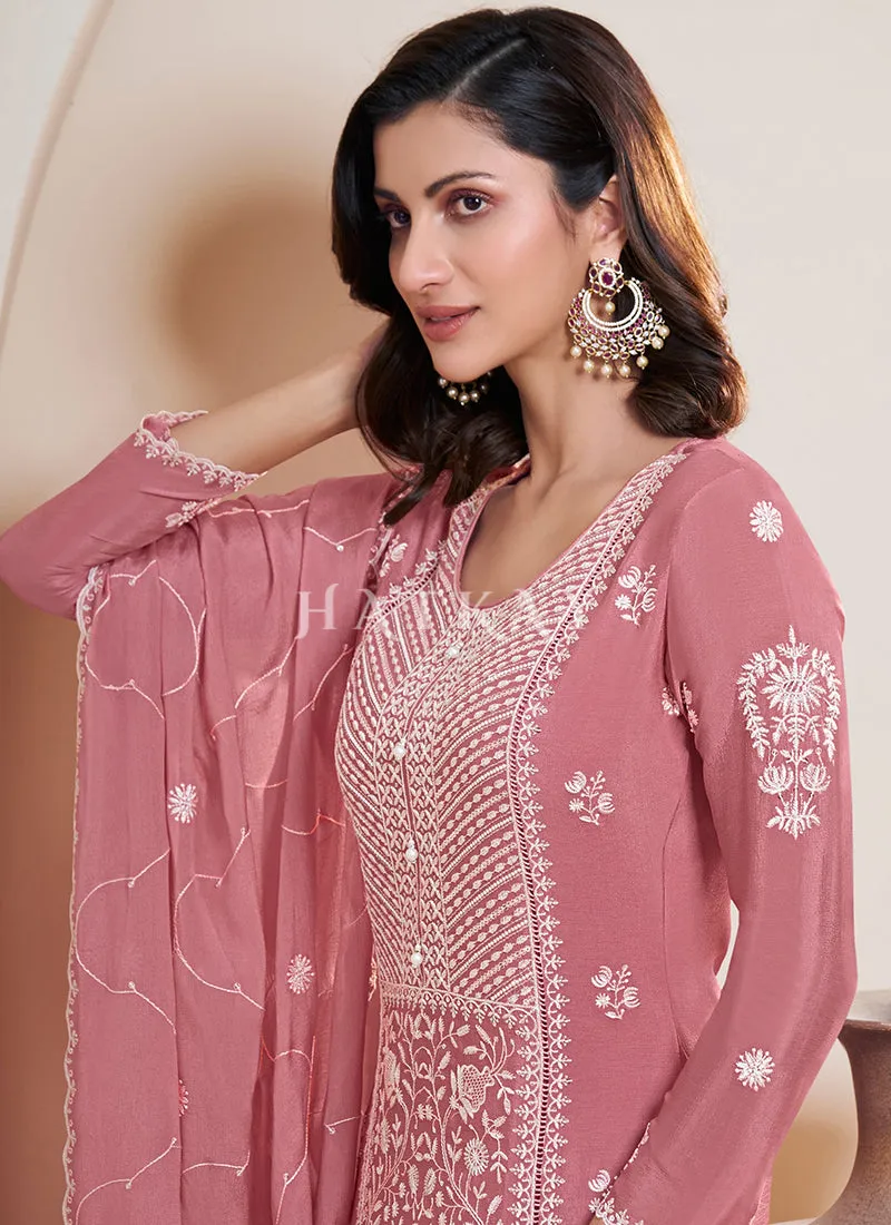 Peach Thread Work Pakistani Style Suit