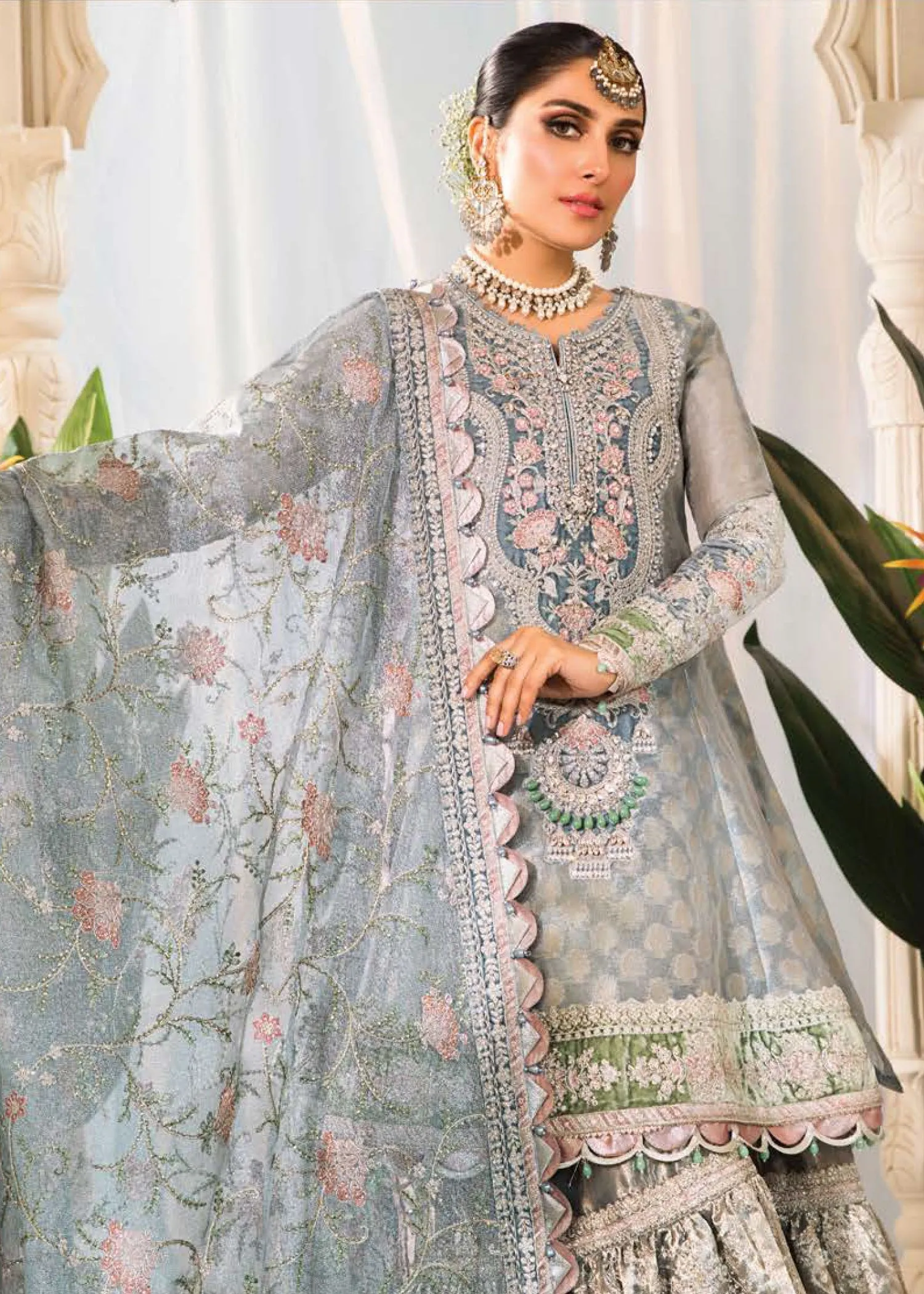Pearl Blue and Ash Pink (BD-2403) | Maria B Mbroidered Heritage Edition 2022 | Unstitched Embroidered Tissue Suits