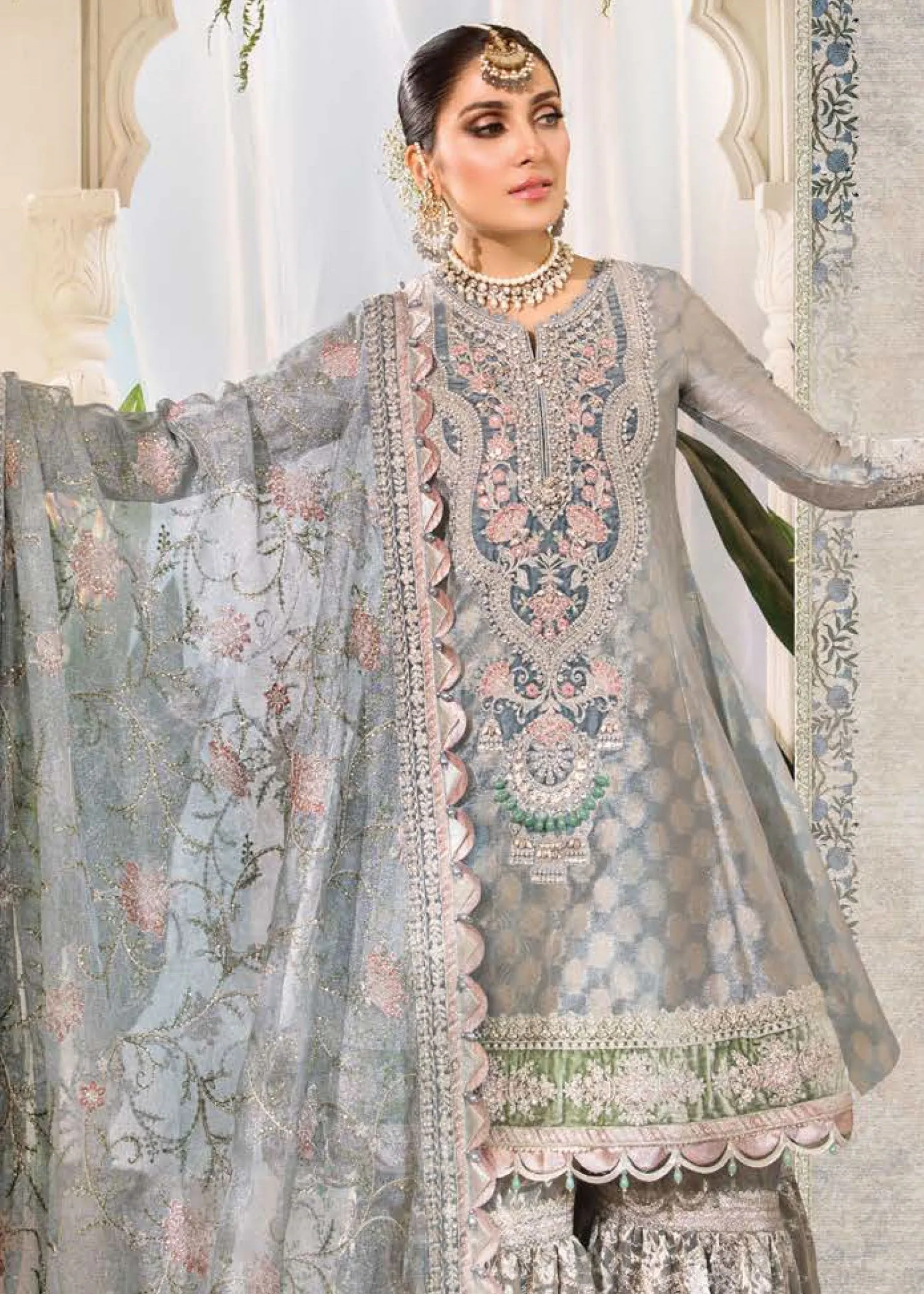Pearl Blue and Ash Pink (BD-2403) | Maria B Mbroidered Heritage Edition 2022 | Unstitched Embroidered Tissue Suits