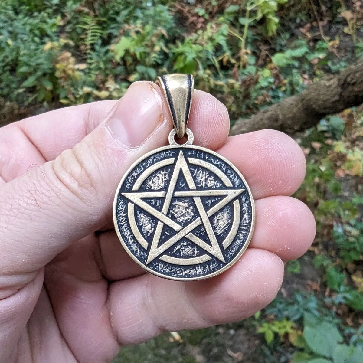 Pentagram bronze pendant