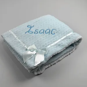 Personalised Baby Blanket - Blue - Deluxe with Bow