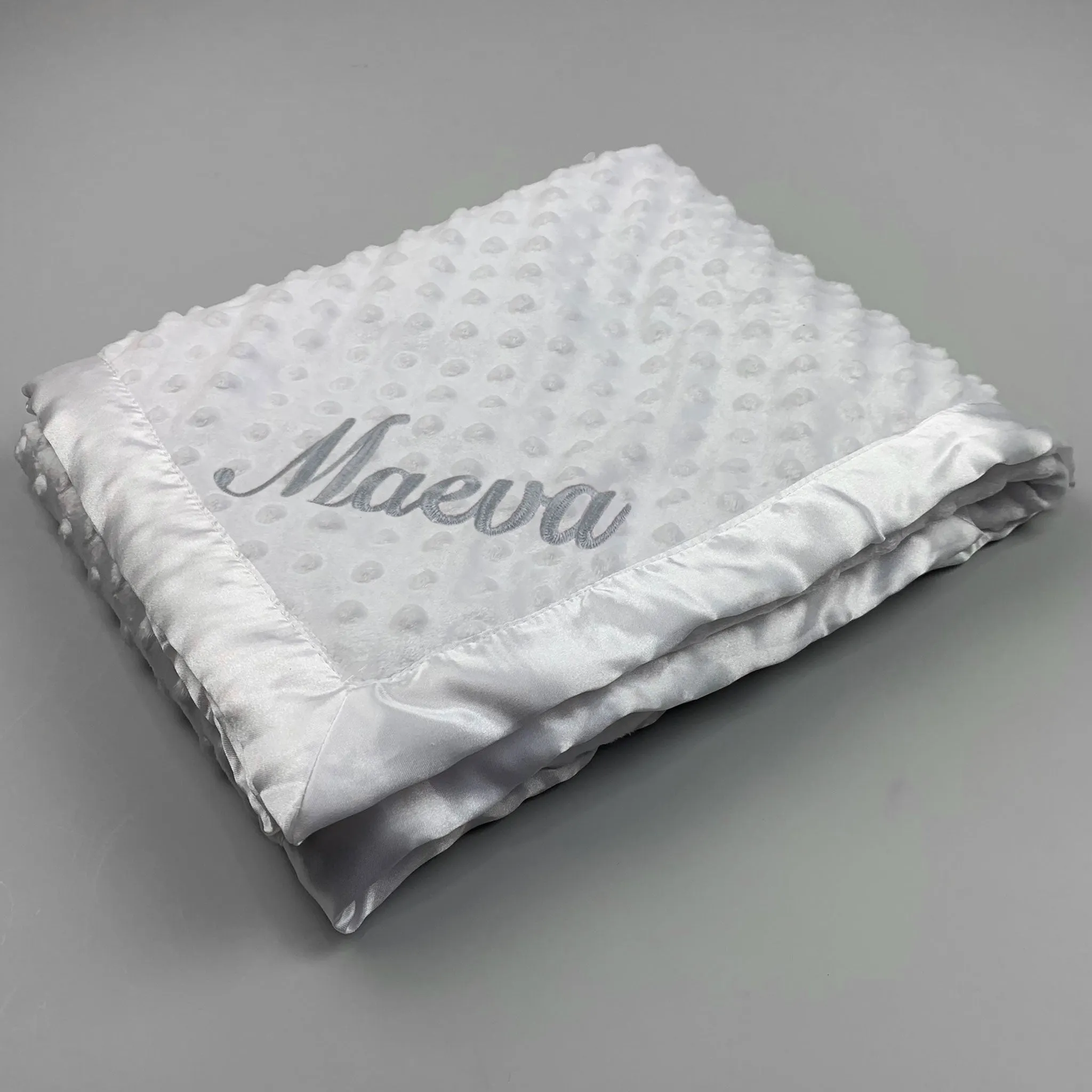 Personalised Baby Blanket with Satin Trim - White