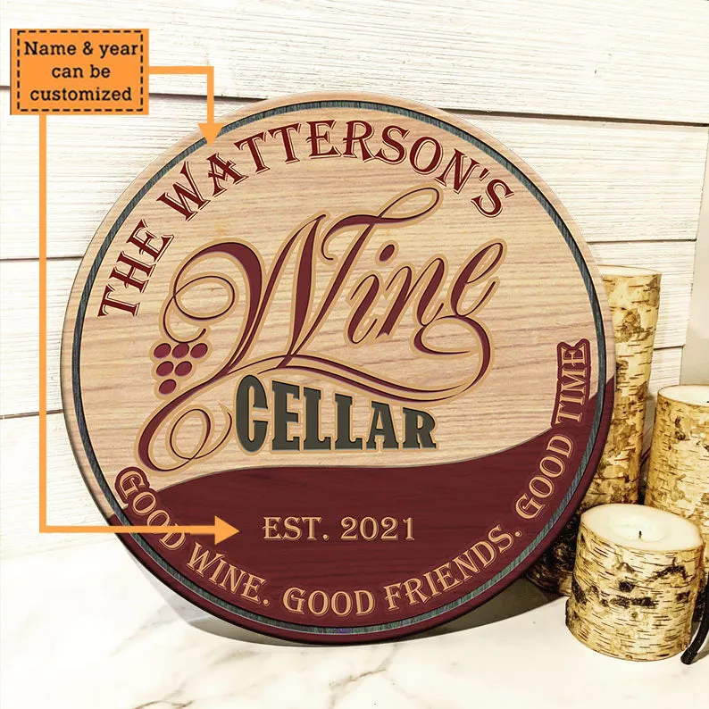 Personalized Wine Cellar Wood Round Sign