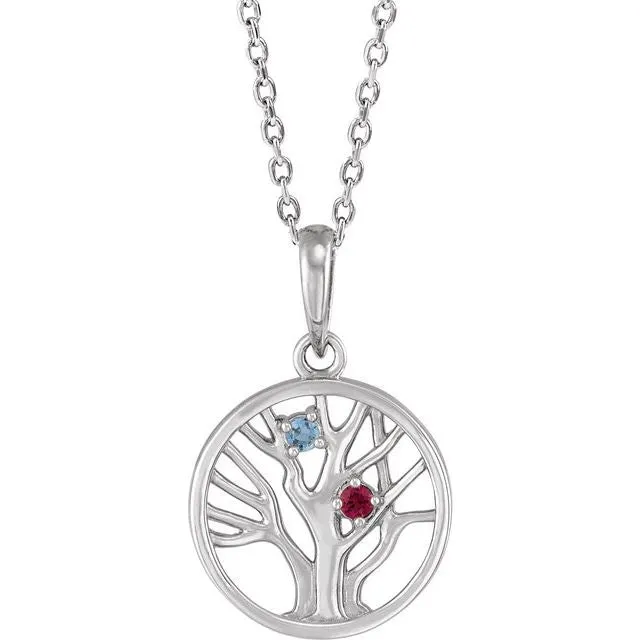 Petite Family Tree Circle Birthstone Pendant or Necklace