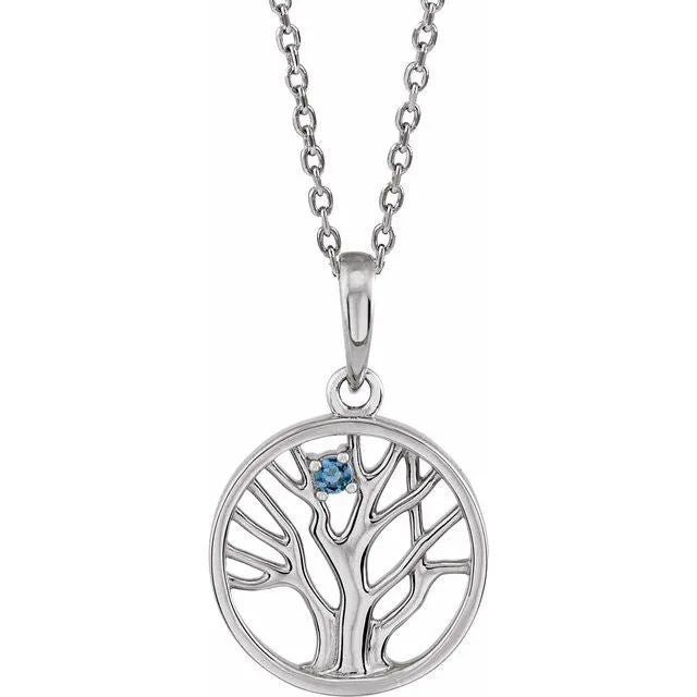 Petite Family Tree Circle Birthstone Pendant or Necklace