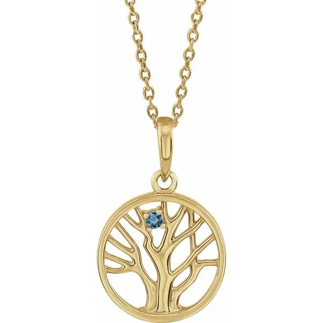 Petite Family Tree Circle Birthstone Pendant or Necklace