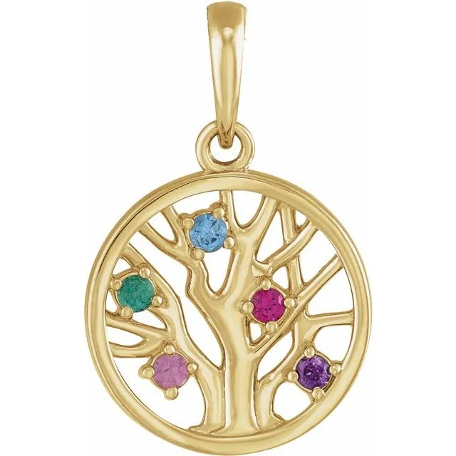 Petite Family Tree Circle Birthstone Pendant or Necklace